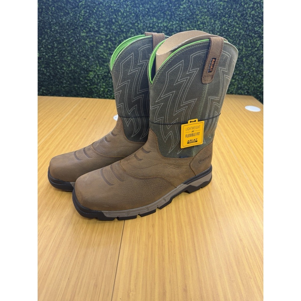 Ariat Men's Rebar Flex Western H2O Work Boot Rye Brown/Olive Green 13 EE Wide